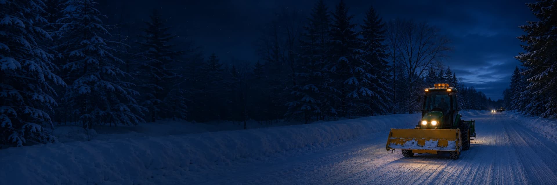 Tracteur de déneigement résidentiel sur une rue enneigée